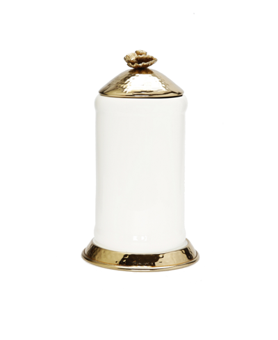Classic Touch Glass Canister Hammered Lid And Base Flower Knob Set, 2 Piece In White And Gold-tone