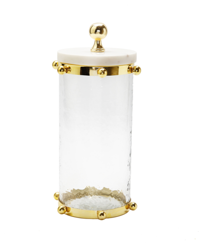 Classic Touch Hammered Glass Canister With Ball Design And Marble Cover Set, 2 Piece In Gold-tone