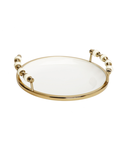 Classic Touch Flat Round Plate With Beaded Design, 11"d X 2" In White
