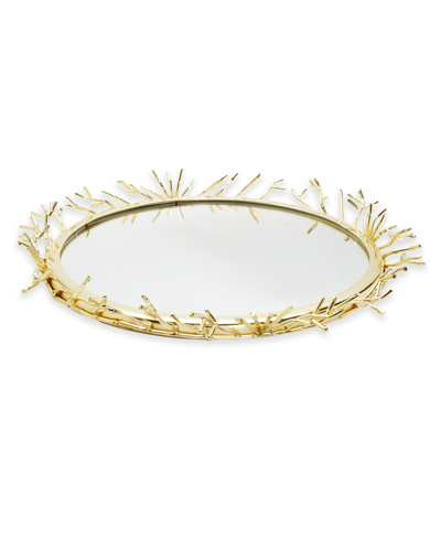 Classic Touch Decorative Round Mirror Tray With Design Border, 16.5" X 3" In Gold-tone