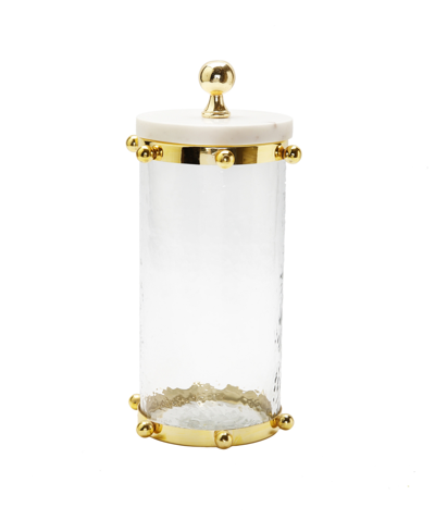 Classic Touch Hammered Glass Canister With Ball Design And Marble Cover Set, 2 Piece In Yellow