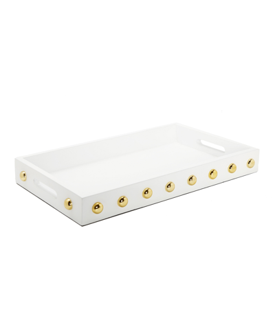 Classic Touch Decorative Serving Tray With Shiny Ball Design, 16" X 10" In White