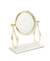 CLASSIC TOUCH TABLE MIRROR WITH LEAF DESIGN BORDER AND MARBLE BASE, 5" X 14"