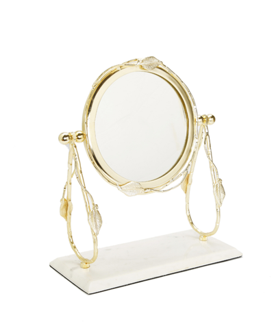 Classic Touch Table Mirror With Leaf Design Border And Marble Base, 5" X 14" In Gold-tone