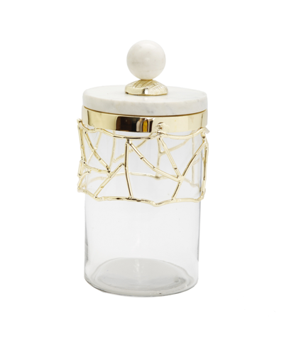 Classic Touch Glass Canister Mesh Design Set, Marble Lid Set, 2 Piece In Gold-tone