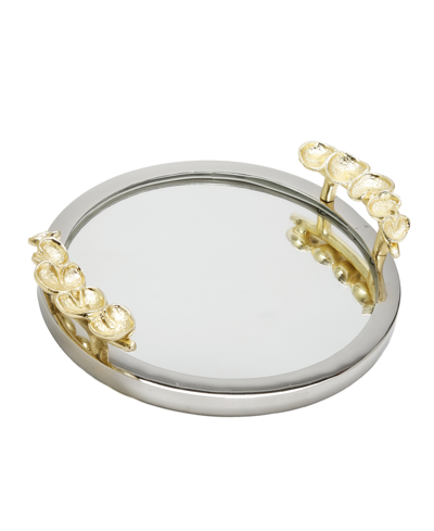 Classic Touch Mirror Tray Border Leaf Design On Handle, 16" X 2" In Silver-tone And Gold-tone