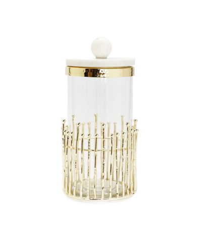 Classic Touch Large Canister With Straight Cut Design With Marble Lid Set, 2 Piece In Gold-tone