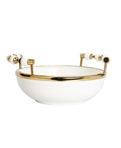 Classic Touch Round Bowl With Beaded Design Handles, 11" X 2" In White
