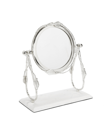Classic Touch Table Mirror With Leaf Design Border And Marble Base, 4" X 14" In Silver-tone