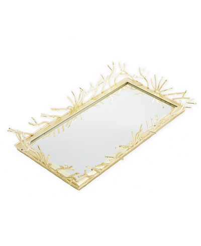 Classic Touch Rectangular Decorative Mirror Tray Design Border, 12" X 6" In Gold-tone