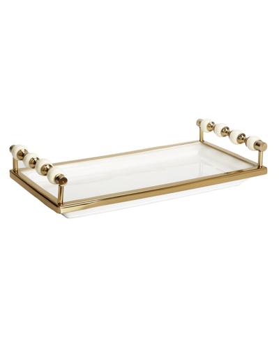 Classic Touch Rectangular Tray With Beaded Handles, 14" X 7" In White
