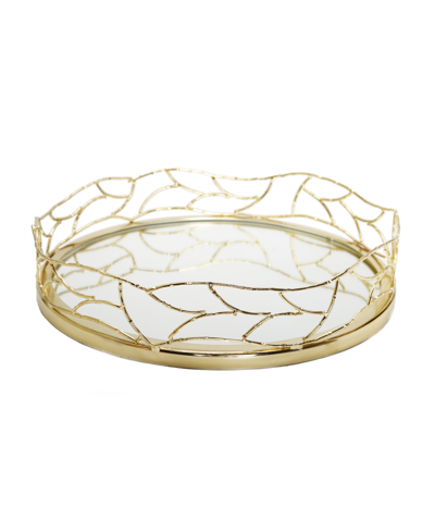 Classic Touch Round Mirror Tray Mesh Design, 14" X 2" In Gold-tone