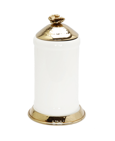 Classic Touch Glass Canister Hammered Lid And Base Flower Knob Set, 2 Piece In White And Gold-tone