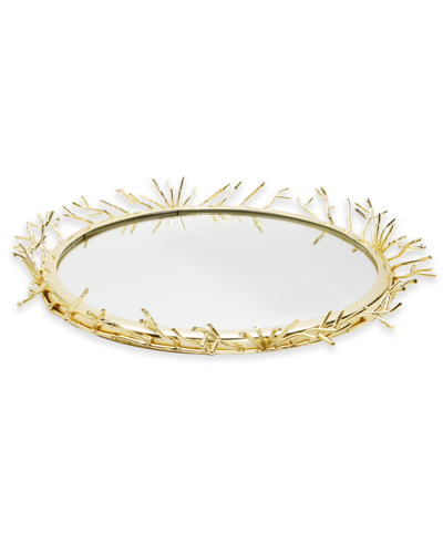 Classic Touch Decorative Round Mirror Tray With Design Border, 16.5" X 3" In Gold-tone