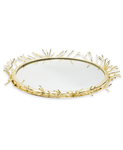 Classic Touch Decorative Round Mirror Tray With Design Border, 16.5" X 3" In Yellow