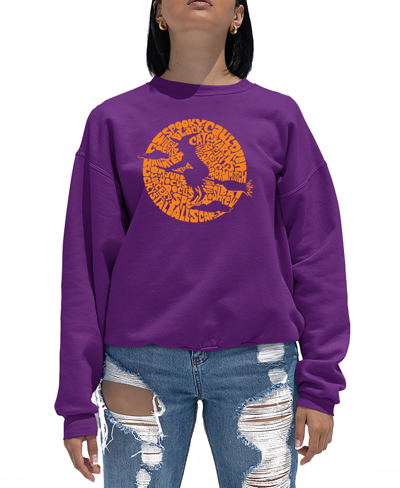 La Pop Art Women's Spooky Witch Word Art Crew Neck Sweatshirt In Purple
