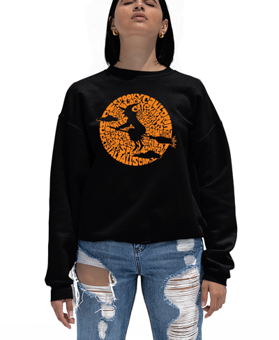 La Pop Art Women's Spooky Witch Word Art Crew Neck Sweatshirt In Black