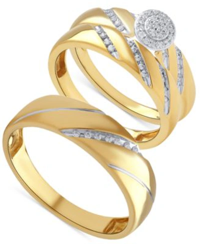 Beautiful Beginnings Diamond Halo Engagement Ring Set For Her Band For Him In 14k Gold