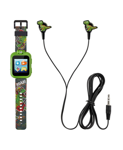 Playzoom Kid's Green Dinosaur Rockstar Silicone Strap Touchscreen Smart Watch 42mm With Earbuds Gift Set