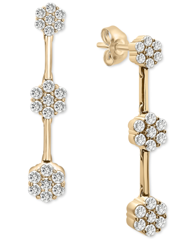 Wrapped In Love Diamond Triple Flower Cluster Drop Earrings (1-1/2 Ct. T.w.) In 14k Gold, Created For Macy's In Yellow Gold