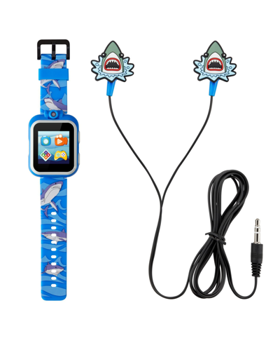 Playzoom Kid's Blue Shark Silicone Strap Touchscreen Smart Watch 42mm With Earbuds Gift Set