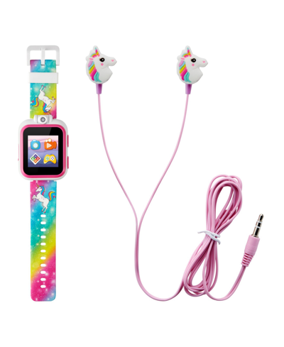 Playzoom Kid's Rainbow Unicorn Silicone Strap Touchscreen Smart Watch 42mm With Earbuds Gift Set