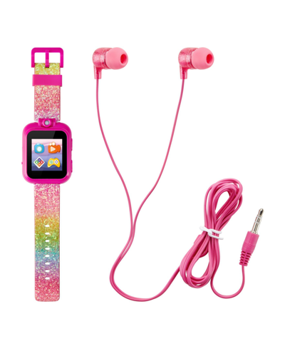 Playzoom Kid's Rainbow Glitter Silicone Strap Touchscreen Smart Watch 42mm With Earbuds Gift Set