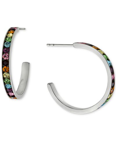 Giani Bernini Crystal Small Hoop Earrings In Sterling Silver, 1", Created For Macy's In Multi
