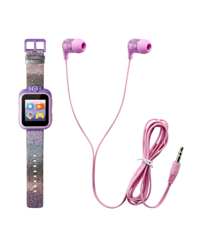 Playzoom Kid's Purple Gradient Glitter Silicone Strap Touchscreen Smart Watch 42mm With Earbuds Gift Set