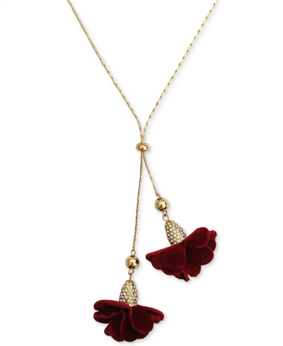 Inc International Concepts Fabric Flower 37" Lariat Necklace, Created For Macy's In Red Velvet