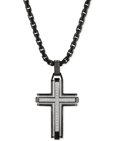 Esquire Men's Jewelry Stainless Steel 0.20 Ct. Tw. Diamond Cross Pendant Necklace In Black