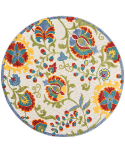 Nourison Aloha Alh17 4' X 4' Round Outdoor Area Rug In Ivory
