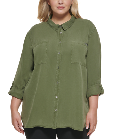 Calvin Klein Jeans Est.1978 Trendy Plus Size Utility Shirt In Bonsai