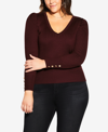 City Chic Trendy Plus Size Rebel Rock Jumper Sweater In Garnet