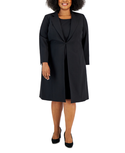 Le Suit Plus Size Topper Jacket & Sheath Dress Suit In Black