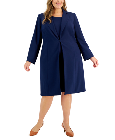 Le Suit Plus Size Topper Jacket & Sheath Dress Suit In Indigo
