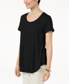 Shop Jm Collection Women's Solid Scoop-neck Short Sleeve Top, Created For Macy's In Deep Black