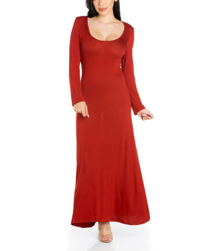 24seven Comfort Apparel Women's Long Sleeve T-shirt Maxi Dress In Penny