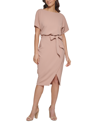 Kensie Blouson Wrap Dress In Tan