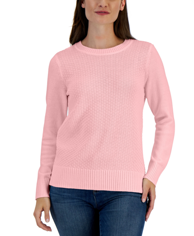 Karen Scott Women's Cotton Zigzag Sweater, Created For Macy's In Soft Pink