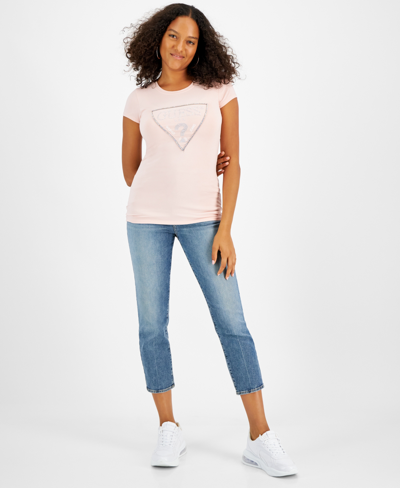 Guess Women's Embellished Logo T-shirt In Pink Roses