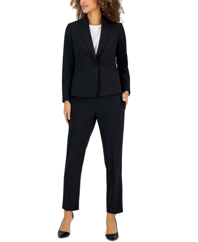 Le Suit Women's Stretch Crepe One-button Pantsuit, Regular & Petite Sizes In Black