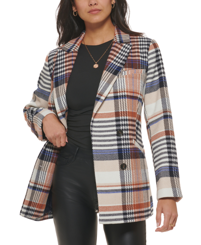 Levi's Double Breasted Wool Blend Blazer In Rust Plaid