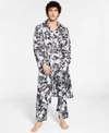 Inc International Concepts Mens Satin Pajamas Robe Set Created For Macys In Black Palm Print