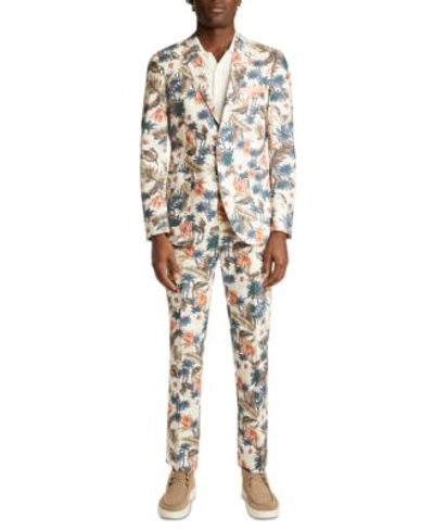 Paisley & Gray Paisley Gray Mens Slim Fit Off White Floral Print Suit Separates