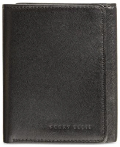 Perry Ellis Portfolio Perry Ellis Mens Leather Trifold Wallet Collection In Black