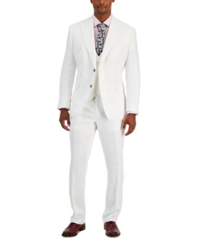 Tayion Collection Mens Classic Fit Solid Vested Suit Separates In White Herringbone