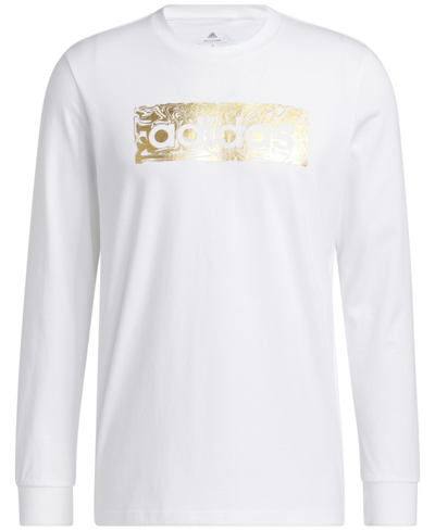 Adidas Originals Adidas Men's Metallic Liquid Logo Graphic Long-sleeve T-shirt In White / Gold