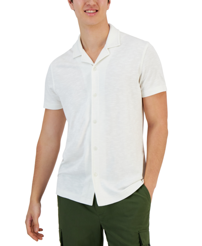Alfani Men's Slub Pique Textured Short-sleeve Camp Collar Shirt, Created For Macy's In Vanilla Ice