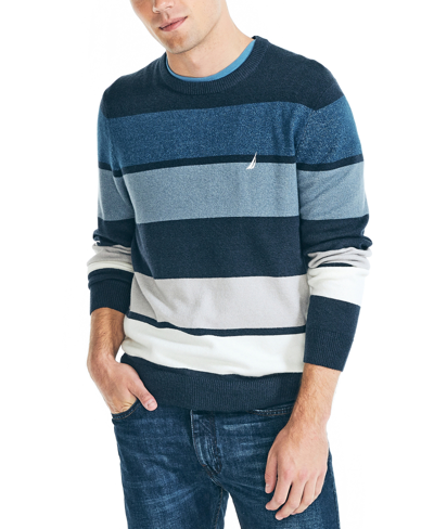 Nautica Men's Sustainably Crafted Striped Crewneck Sweater In Navy